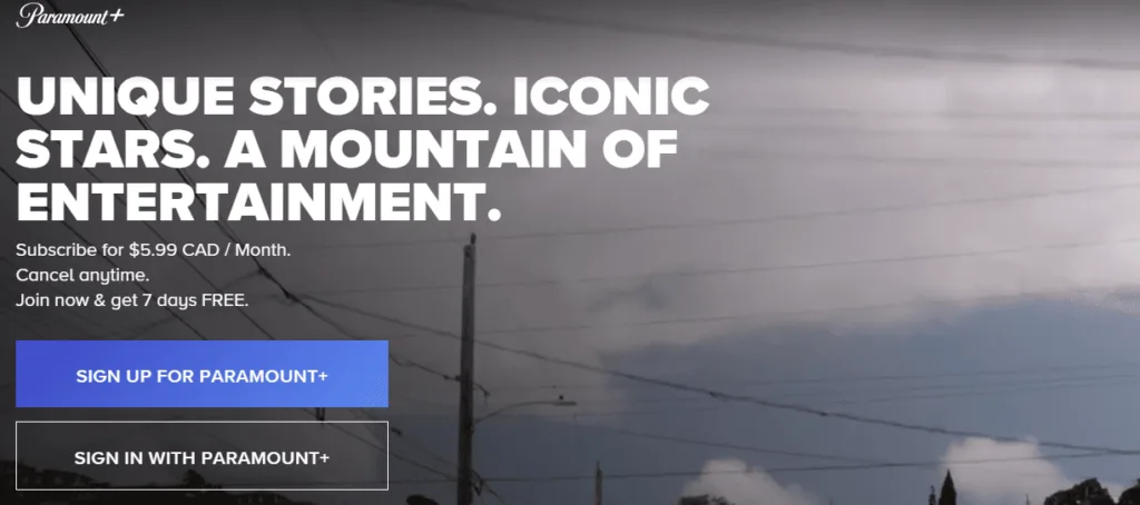 Website Screen Cap Paramount Plus