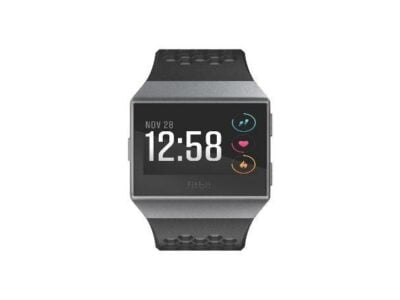Fitbit Ionic smartwatch on whitebackground black wristband
