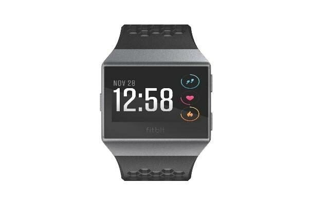 Fitbit Ionic smartwatch on whitebackground black wristband
