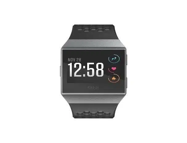 Fitbit Ionic smartwatch on whitebackground black wristband