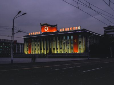 North korean building with flag
