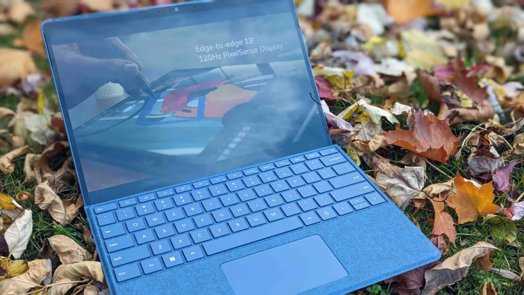 Microsoft Surface Pro 9 Sapphire colour on fall background