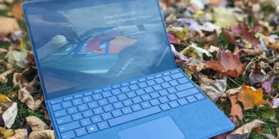 Microsoft Surface Pro 9 Sapphire colour on fall background