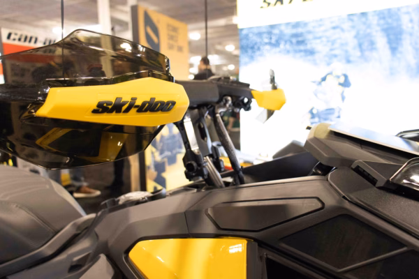 Close-up of Ski-Doo snowmobile features